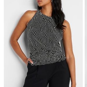 Express NWOT Printed Ruched High Neck Blouse